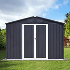 10x12 FT Metal Outdoor Storage Shed & Double Hinged Large Door - Heavy-Duty Shed with Floor, Lockable & Ventilation - Rainproof Windproof Large Utility Garden Shed for Backyard Patio Lawn-Dark Gray