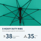 PatioKingdom Auto-Tilt 9FT Patio Umbrella Outdoor with 8 Sturdy Fiberglass Ribs,Market Table Umbrella for Pool,Backyard,Deck and Garden