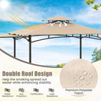 HAPPYGRILL Outdoor Grill Gazebo Canopy 11 x 5 FT, Barbecue Canopy with Double-Tiered Top, 2 Side Shelves, Hanging Hooks, Bottle Opener, Metal Frame, BBQ Grilling Shelter