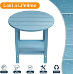 MXIMU Round Outdoor Side Table Adirondack Tables 18 Inch Chairside End Tables with Storage Shelf, 2-Tier Plastic Patio Side Table, Weather Resistant for Balcony Backyard Lawn (Blue, 2 Pack)