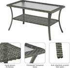 Outdoor Wicker Patio Furniture Set - 6 Piece Rattan Patio Conversation Set with 2 Rocking Swivel Chairs,2 Ottomans,1 Sofa and 1 Coffee Table for Porch Deck Backyard Garden(Mixed Grey/Blue)
