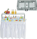 Outdoor Ice Cooler Folding Table, Portable Cooler Table with Removable Matching Skirt, Folding Ice Chest Table with Place Holder White