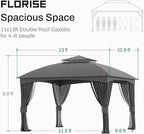 Heavy Duty Gazebo, 11 x 13 Ft Outdoor Patio Pavilion with Galvanized Steel Metal Frame and Double Roof, Curtain and Netting Included, for Outside, Garden, Yard & Lawn