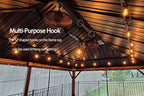 PURPLE LEAF 12' X 20' Outdoor Hardtop Gazebo for Patio Galvanized Steel Double Roof Permanent Canopy Teak Finish Coated Aluminum Frame Pavilion Gazebo with Netting and Navy Blue Curtains