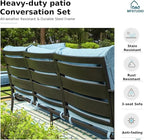 MFSTUDIO 4 Piece Patio Conversation Sets, All Weather Metal Frame Outdoor Furniture Set Patio Sofas with 1 x 45 Rectangular Fire Pit Table, 1 x 3-Seat Sofa, 2 x Swivel Chairs, Navy Cushion