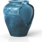 Teamson Home Floor Glazed Pot Water Fountain with Built-in LED Light and Pump for Outdoor Indoor Patio Garden Backyard Decking Home Décor, 17 inch Height, Teal
