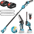 SEESII 6-in-1 Cordless Pole Saw & Hedge Trimmer Combo Kit, Electric Mini Chainsaw with 2×4.0 Ah Batteries, Extension Tree Pruner, Bush Trimmer Limb Branch Cutter, Grass Shears