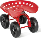 LDAILY Garden Seat with Wheels, Heavy-Duty Utility Stool Cart with Adjustable 11"-16" Height & 360° Rotatable, Rolling Garden Cart with Seat for Lawn Planting, Yard Work, Patio Gardening (Red)