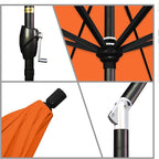 California Umbrella 9' Round Aluminum Market Umbrella, Crank Lift, Push Button Tilt, Black Pole, Sunbrella Tuscan