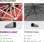 PURPLE LEAF 10ft Solar powered LED Patio Umbrella Outdoor Round Umbrellas Large Cantilever Umbrella with LED lights Windproof Offset Umbrellas Heavy Duty Sun Umbrella for Garden Deck Pool Patio, Terra
