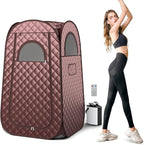 Giantex Portable Sauna, Full Body Steam Sauna w/ 3L Steam Box, Remote Control, Wood Foot Roller & Foldable Chair, Pop-Up Sauna Box for Single Person, Lightweight Personal Sauna Tent for Home (Coffee)