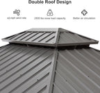 PURPLE LEAF 12' X 14' Patio Hardtop Gazebo Aluminum Outdoor Gazebo with Double Galvanized Steel Roof for Deck Backyard All Weather Outdoor Pavilion Curtain and Netting Included, Light Grey