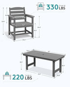 SERWALL Outdoor Dining Set for 6, HDPE Outdoor Furniture with Umbrella Hole & 1 Cushioned Bench & 4 Outdoor Dining Chairs, Grey