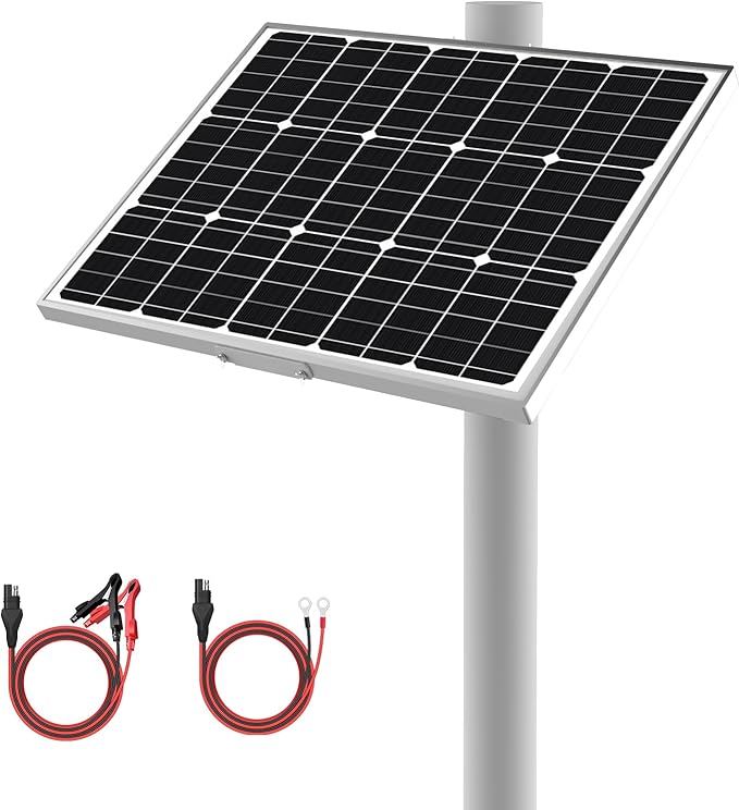 12V Waterproof Solar Battery Trickle Charger & Maintainer - 50 Watts Mono Solar Panel Built-in UltraSmart MPPT Charge Controller + Adjustable Mount Brackets for Pole Dia 2.35-4.0inch/60-100mm