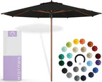 Midtown Umbrellas The Wooden 8 Feet Patio Umbrella With Sunbrella Black Acrylic Fabric - Aluminum Frame Market Umbrella For Backyard, Deck, Garden, Pool - Wooden Pole