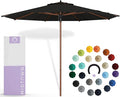 Midtown Umbrellas The Wooden 9 Feet Patio Umbrella With Sunbrella Black Acrylic Fabric - Aluminum Frame Market Umbrella For Backyard, Deck, Garden, Pool - Wooden Pole