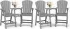Ciokea Tall Adirondack Chairs Set of 4, HDPE Outdoor High Back Adirondack Chair with Double Connecting Tray, Weather Resistant Balcony Chairs for Deck, Lawn, Pool, Backyard, Gray