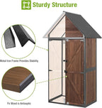 GUTINNEEN Outdoor Storage Shed with All Around Strong Metal Frame, Garden Tool Sheds Cabinet with Floor & Adjustable Shelves, Wooden Tool House for Backyard Garden Patio Lawn (Dark Brown)