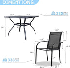 5 Pieces Sqaure Dining Table Set for 4, Patio Dining Set Includes 4 Black Stackable Patio Chairs and 1 Black Mesh Square Table, Patio Furniture Sets with Sling Support for Outside, Garden