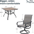 PHI VILLA 5 PCS Patio Dining Set with 4 Padded Outdoor Swivel Dining Chairs and 37"x 37" Premium PVC Table Top Dining Table(1.57" Umbrella Hole), Outdoor Dining Table & Chair Set for Deck Lawn Garden