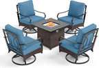 Patio Furniture Set with 32" Fire Pit Table, Patio Conversation Sets 4 Swivel Chairs with Thick Cushion and 50000 BTU Fire Pit Table (5 Pieces,Navy