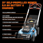 SENIX X6 60 Volt Max* 21-Inch 3-in-1 Cordless Push Lawn Mower,Self-Propelled,with Bagging,Mulching,Side Discharge,Height Adjustment,Smart Display,8Ah Lithium-ion Battery&Charger Included (LPSX6-H)