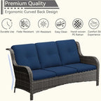 Wicker Patio Furniture Set 6 Piece, Outdoor Furniture Patio Conversation Set Includes 1 Three-Seat Sofa, 2 Swivel Rocker Chairs, 2 Ottomans and 1 Side Table,Blue