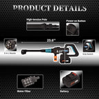 Cordless Pressure Washer with Grip,652 PSI Power Cleaner with 6-in-1 Nozzle,3-Speed Adjustment,21V Rechargeable 4.0Ah Battery High-Pressure Car Washer Gun for Home/Floor/Car Cleaning&Watering