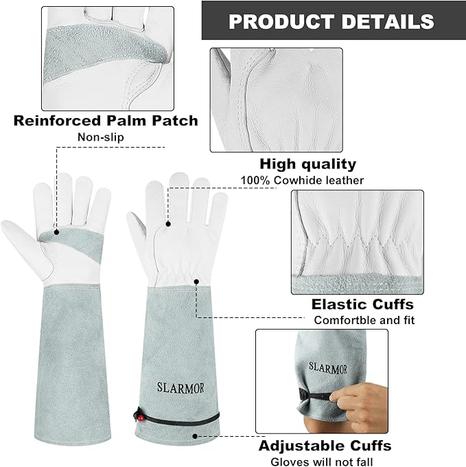 Long-Gardening-Gloves Women/Men-Thorn Proof Rose Pruning Heavy Duty Gauntlet-S