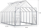 YITAHOME 8x12FT Polycarbonate Greenhouse for Outdoors, Large Heavy Duty Aluminum Greenhouses with Sliding Doors and Vent Window, Walk-in Greenhouse for Garden Backyard, Simple Setup, Silver