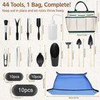 LASZOLA 45 pcs Repotting Set with Potting Mat Tiny Tools for Indoor Plants Succulents, Gardening Bag Kit with Waterproof Tray and Mini Tools, Ideal for Soil Replacement Seedling Transplanting, Blue