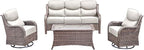 Luxury High Back Outdoor Furniture with 6-Inch Thick Cushions, Patio Furniture Set with Swivel Chairs, 4 PCS Wicker Conversation Set for Porch, Balcony, Deck and Yard