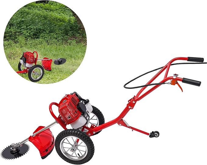 2-Stroke Gas-Powered Grass Cutter, 49CC Heavy-Duty Weeder, 7000 RPM Hand Push Tiller Mower Loosener for Yard Garden Landscaping Weeding Tilling