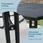 8-Person Picnic Tables for Outdoors, Industrial 46" Expanded Metal Square Picnic Table with 4 Benches & Umbrella Hole, Outside Table and Bench Set for Garden, Backyard, Porch, Patio, Black