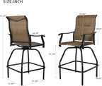 LEVELEVE Patio Bar Set 2pcs Swivel Bar Stools Outdoor Bistro Textilene Furniture Stability All-Weather Set (Dark Brown Fabric)