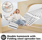 14ft Two Person Outdoor Hammock, Portable Camping with Folding Steel Spreader Bar, Carrying Bag, Carabiners, Tree Straps, Pillow & Sidebag, Quick Dry Textilene, 550 lbs Capacity (Piano)