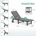Outdoor Chaise Lounge Chairs with Table, 3-Piece, 26.8” Super Wide Lounge Chair Outdoor, HDPS Pool Chairs with 5 Positions, Patio Lounge Chair with Wheels for Pool,Lawn,Backyard, Dark Gray
