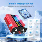 SUNWHEEL 1000W Pure Sine Wave Inverter, 12V DC to 110V/120V AC Power Inverter for RV、Off Grid、Truck、Refrigerator with 2 AC outlets and LCD Display