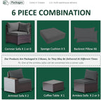 Outdoor Patio Furniture Set, 6 Pieces Outdoor Furniture All Weather Patio Sectional Sofa PE Wicker Modular Conversation Sets with Coffee Table,5 Chairs & Seat Clips (Grey)