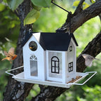 Solar Bird Feeder for Outdoors – White Metal Hanging Bird Feeder with Solar Light, Decorative Bird House Feeder for Cardinals, Finches, and Wild Birds, Weatherproof Backyard Garden Decor