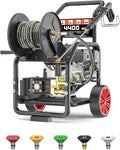 4400 PSI Gas Pressure Washer, One-Button Start 296cc 15HP Engine 4GPM, Includes Hose Reel, 50 FT 3/8 inch Hose, 5 Quick Connect Nozzles, Spray Gun and Wand