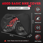 Zettum Bike Covers for 3 Bikes - 600D Waterproof & Heavy Duty, Large Bicycle Cover for eBike, Mountain, Road, Hybrid, Beach Cruiser, Scooter