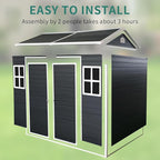 LANTRO JS Storage Shed with Floor Included, 8x4FT Plastic Storage Shed with Floor 2 Windows and Lockable Door Sheds for Garden Tools, Bike