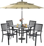 Sophia & William Metal Outdoor Patio Dining Set 6 PCS with 10ft 3 Tier Auto-tilt Umbrella(Beige), 4 x Metal Outdoor Chairs, 1 x Square 37"x 37" Dining Table and 1 Patio Umbrella