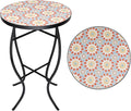 VCUTEKA Mosaic Outdoor Side Table - Small Patio Table Coffee Table Outside Accent Table Round End Plant Table for Bistro Balcony Porch Outdoor Benches 14'' Mosaic Table