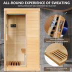 Infrared Sauna Home Sauna Spa Room Canadian Hemlock Wood 800W Indoor Saunas Low EMF 110V with Control Panel and Tempered Glass Door