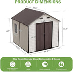 8x8 FT Outdoor Storage Shed, Waterproof Resin Shed with Floor Included & Lockable Door & Window & Vents, Outside Plastic Sheds for Backyard, Patio, Poolside, Lawn, Dove Grey