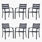 Patio Dining Chairs Set of 6, Black Stackable Outdoor Dining Chairs with Armrest and Wide Back, Wrought Iron Patio Furniture Chairs for Lawn, Backyard, Garden & Deck, Supports 300 LBS