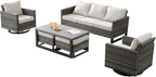 Wicker Outdoor Patio Furniture Set - 6 Piece Patio Conversation Set with 2 Swivel Rocker Chairs,2 Rattan Ottoman,1 Couch and 1 Metal Coffee Table for Outside Porch Deck Backyard(Mixed Grey/Beige)