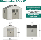 Devoko 10 x 8 FT Resin Outdoor Storage Shed, Extra Large Plastic Shed with Skylight, Floor and Lockable Door, Storage Bike, Tools, Lawn Mower for Garden, Backyard, Patio, Beige